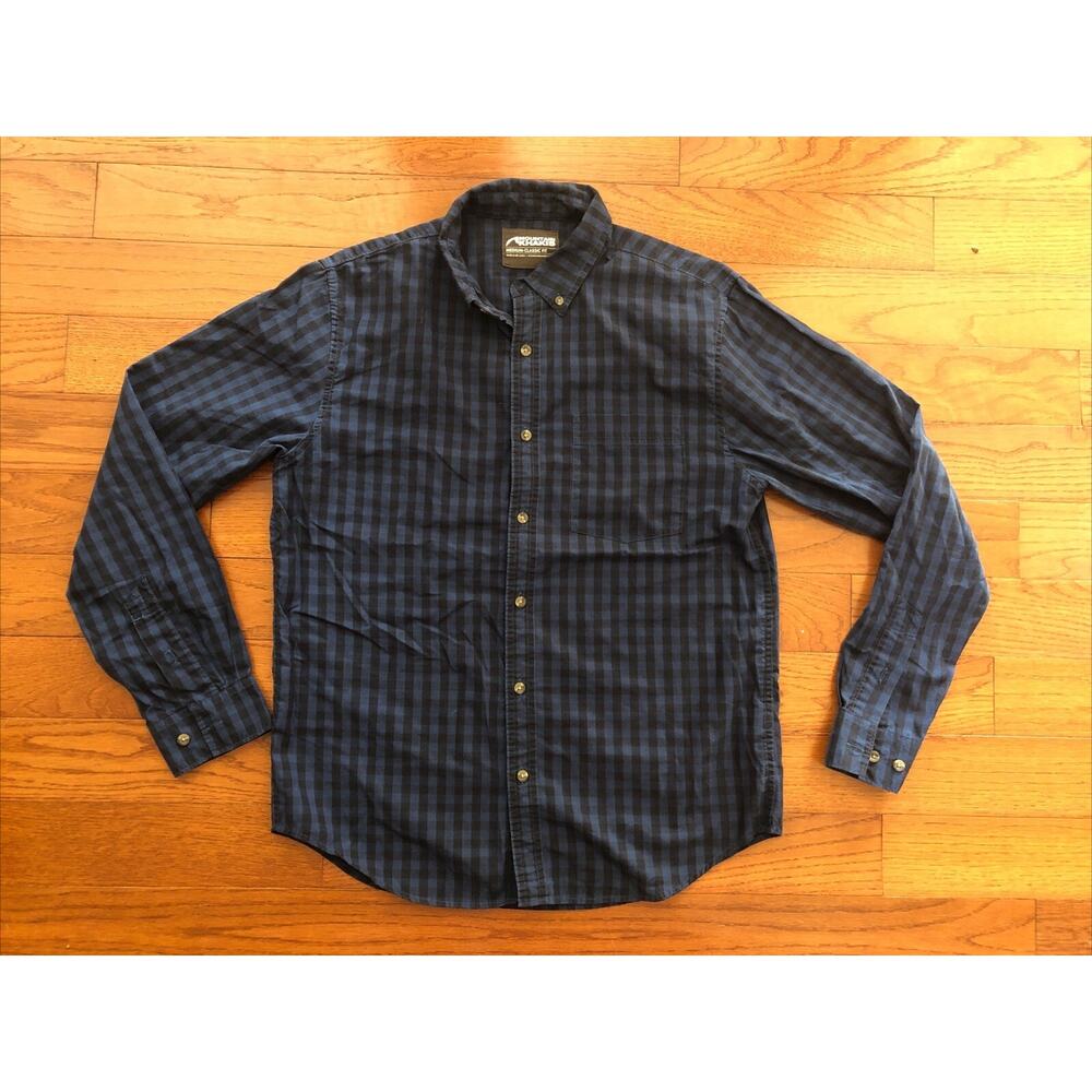 Mountain Khakis Shirt Adult Medium Classic Fit Navy Black Plaid Button Up